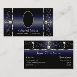 高貴な黒白の白い斜め宝石と写真 名刺