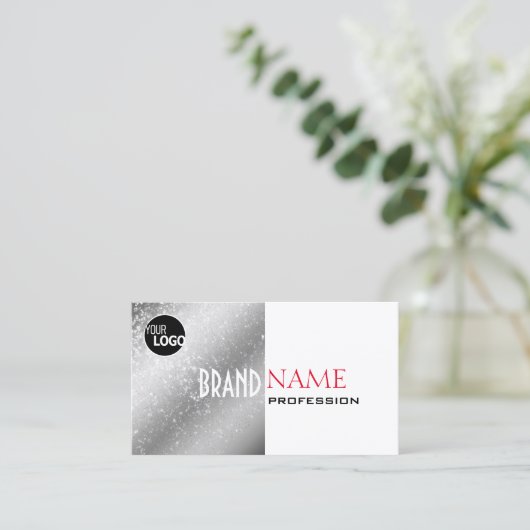 高貴シルバーホワイトレッド小さな輝く星のロゴを追加 名刺 (スタンド正面)