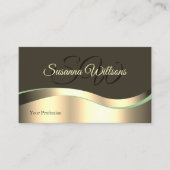 高貴ダークブラウン波状金ゴールドデコールイニシャルQRコード 名刺 (正面)