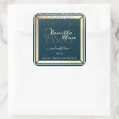 高貴ダークブルー製品包装ラベル金ゴールド枠 スクエアシール (バッグ)