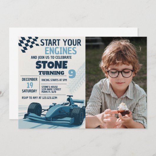 高速およびおもしろい編集可能パーティーカード(写真付き) 招待状 (正面/裏面)