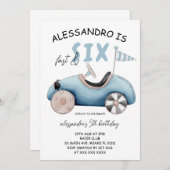 高速と6つのレトロレースカー6誕生日 招待状 (正面/裏面)