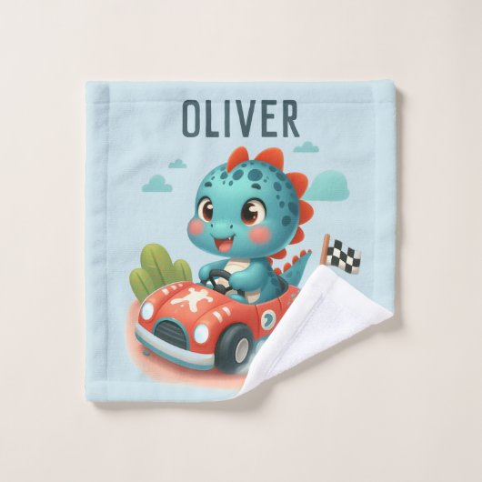 高速の車を運転するかわいいレーサーDino ウォッシュタオル (ウォッシュタオル)
