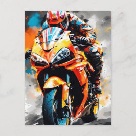 高速オートバイのライダーはっきりした-、ダイナミック ポストカード