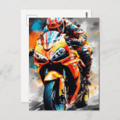 高速オートバイのライダーはっきりした-、ダイナミック ポストカード (正面/裏面)