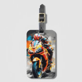 高速オートバイはっきりしたライダー、ダイナミック ラゲッジタグ (正面縦)