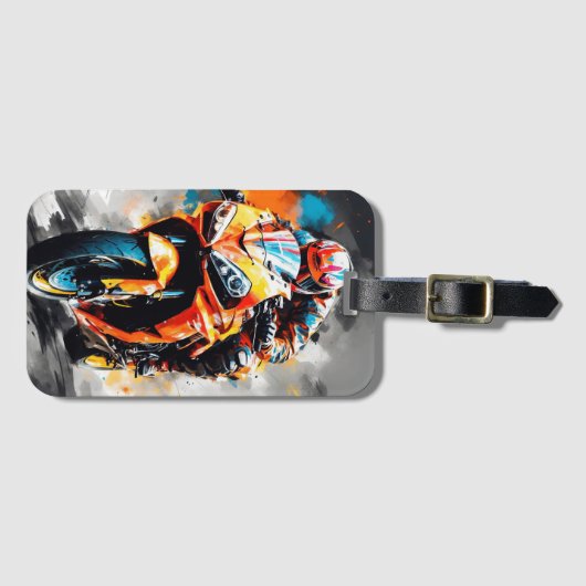 高速オートバイはっきりしたライダー、ダイナミック ラゲッジタグ (正面横)