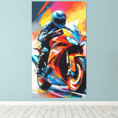 高速オートバイレース キャンバスプリント (インサイチュ (ウッドフロア))