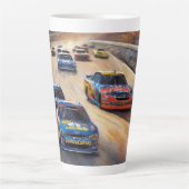 高速カラフルトワイライトレーシングシーン カフェラテマグ (正面)