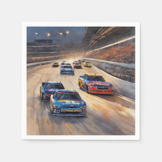 高速カラフルトワイライトレーシングシーン スタンダードカクテルナプキン (正面)
