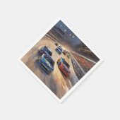 高速カラフルトワイライトレーシングシーン スタンダードカクテルナプキン (角)
