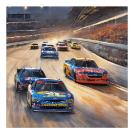 高速カラフルトワイライトレーシングシーン フォトプリント           