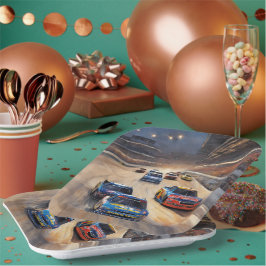 高速カラフルトワイライトレーシングシーン ペーパープレート