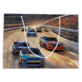高速カラフルトワイライトレーシングシーン ラージペーパーバッグ (裏面)