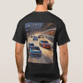 高速カラフルトワイライトレーシングシーン Tシャツ (裏面)