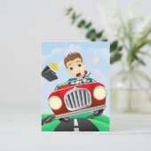 高速クラシック車を運転する若いビジネスマン ポストカード (スタンド正面)