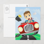 高速クラシック車を運転する若いビジネスマン ポストカード (正面/裏面)