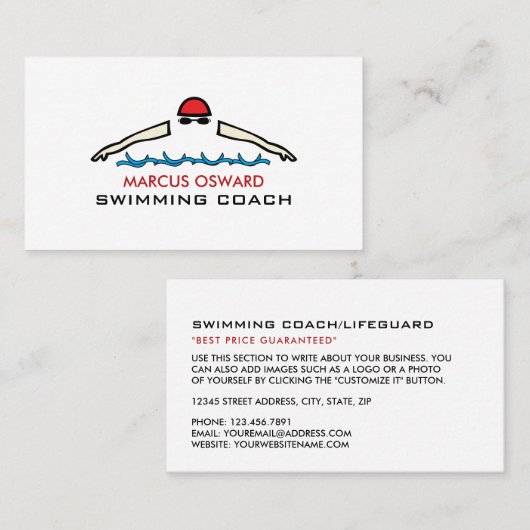 高速スイミングアイコン、スイミングコーチとライフガード 名刺 (正面/裏面)
