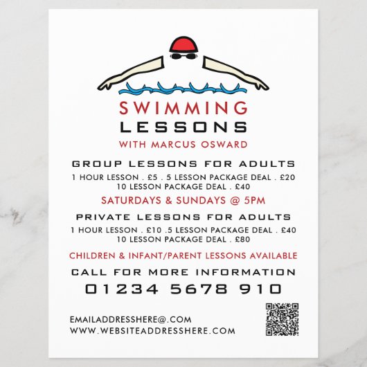 高速スイミングアイコン、スイミングレッスン広告ス チラシ (正面)