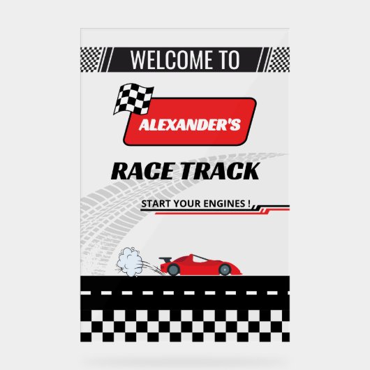 高速レトロレッドカーレーストラックボーイ誕生日へようこそ アクリルサイン (正面)
