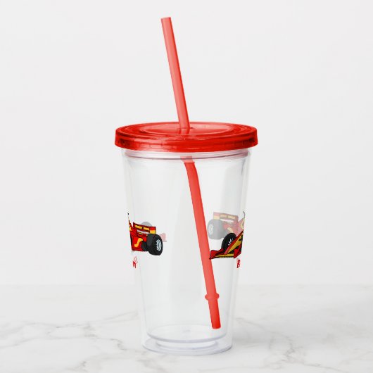 高速レーシングカーの漫画イラストレーション アクリルタンブラー (左)