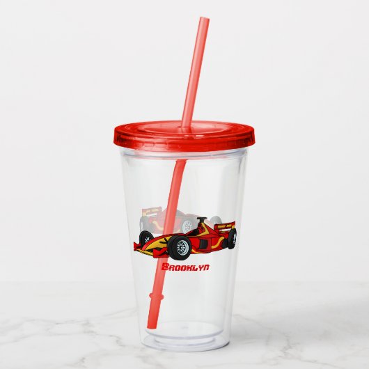 高速レーシングカーの漫画イラストレーション アクリルタンブラー (裏面)