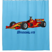 高速レーシングカーの漫画イラストレーション シャワーカーテン (正面)