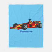 高速レーシングカーの漫画イラストレーション フリースブランケット (正面)