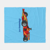 高速レーシングカーの漫画イラストレーション フリースブランケット (正面(横))