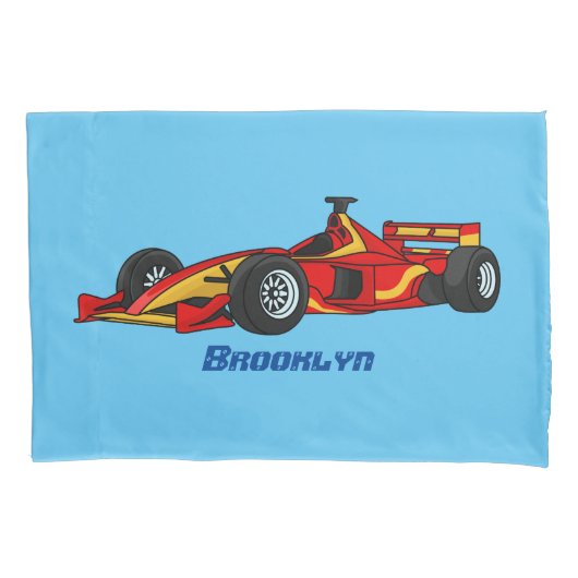 高速レーシングカーの漫画イラストレーション 枕カバー (正面)