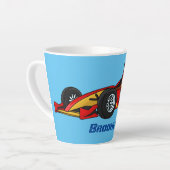 高速レーシングカー漫画イラストレーション カフェラテマグ (左アングル)