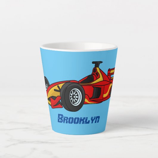 高速レーシングカー漫画イラストレーション カフェラテマグ (正面)