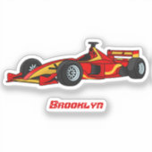 高速レーシングカー漫画イラストレーション シール (正面)