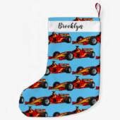 高速レーシングカー漫画イラストレーション スモールクリスマスストッキング (裏面)