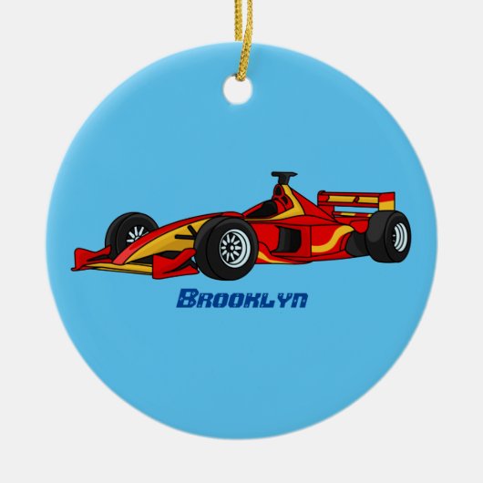 高速レーシングカー漫画イラストレーション セラミックオーナメント (正面)