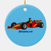 高速レーシングカー漫画イラストレーション セラミックオーナメント (裏面)