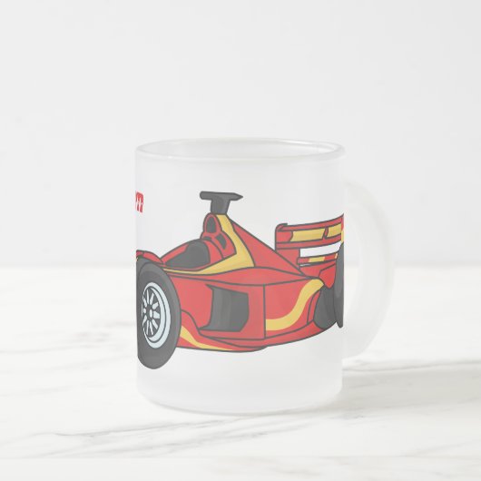 高速レーシングカー漫画イラストレーション フロストグラスマグカップ (正面右)
