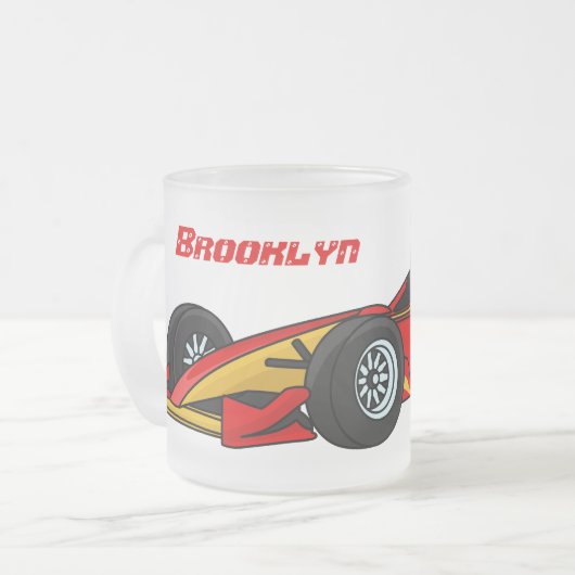 高速レーシングカー漫画イラストレーション フロストグラスマグカップ (正面左)