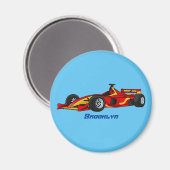 高速レーシングカー漫画イラストレーション マグネット (正面/裏面)