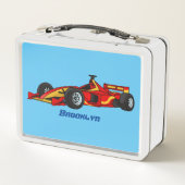 高速レーシングカー漫画イラストレーション メタルランチボックス (裏面)