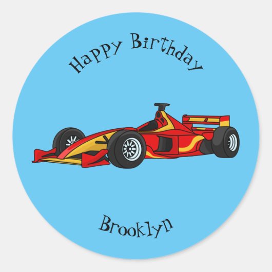 高速レーシングカー漫画イラストレーション ラウンドシール (正面)