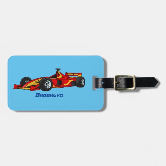 高速レーシングカー漫画イラストレーション ラゲッジタグ (正面横)