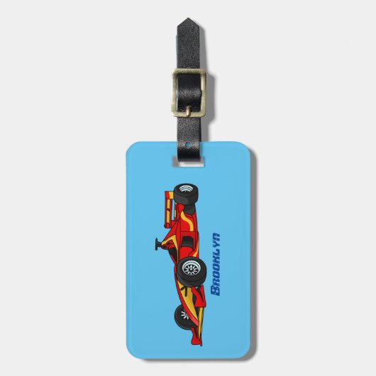 高速レーシングカー漫画イラストレーション ラゲッジタグ (正面縦)