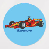 高速レーシングカー漫画イラストレーション ラベル (デザイン1)