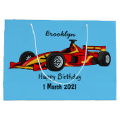 高速レーシングカー漫画イラストレーション ラージペーパーバッグ (裏面)