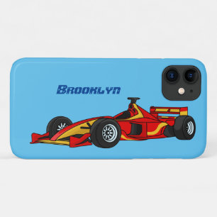 高速レーシングカー漫画イラストレーション iPhone 11 ケース
