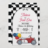 高速レースの招待状 - スピードとお祝いのために設計されたレーシングデー風の誕生日招待状 招待状 (正面/裏面)