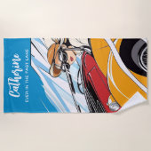 高速ヴィンテージ車を運転する少女 ビーチタオル (正面)