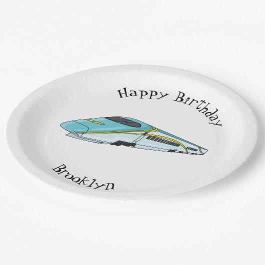 高速新幹線の漫画イラストレーション ペーパープレート (アングル)