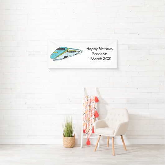 高速新幹線の漫画イラストレーション 横断幕 (インサイチュ)